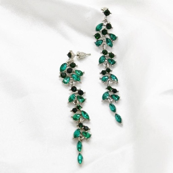 Green Rhinestone Statement Earrings - Picture 6 of 6